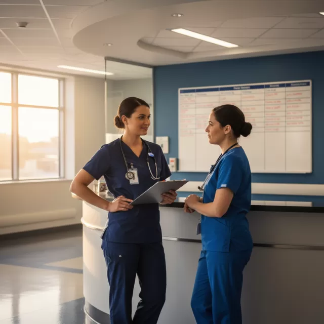 Nurse advocating at station during float assignment discussion