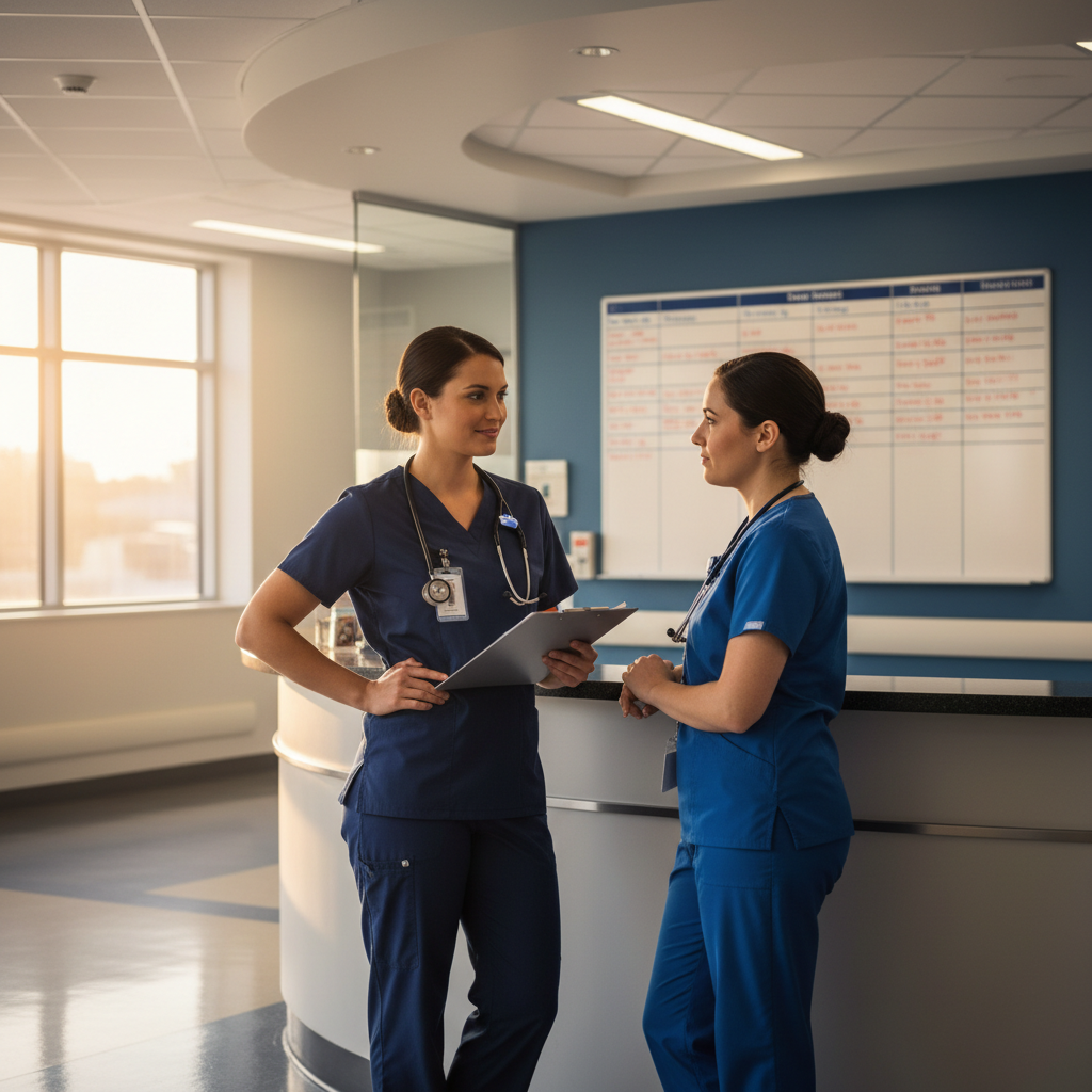Nurse advocating at station during float assignment discussion