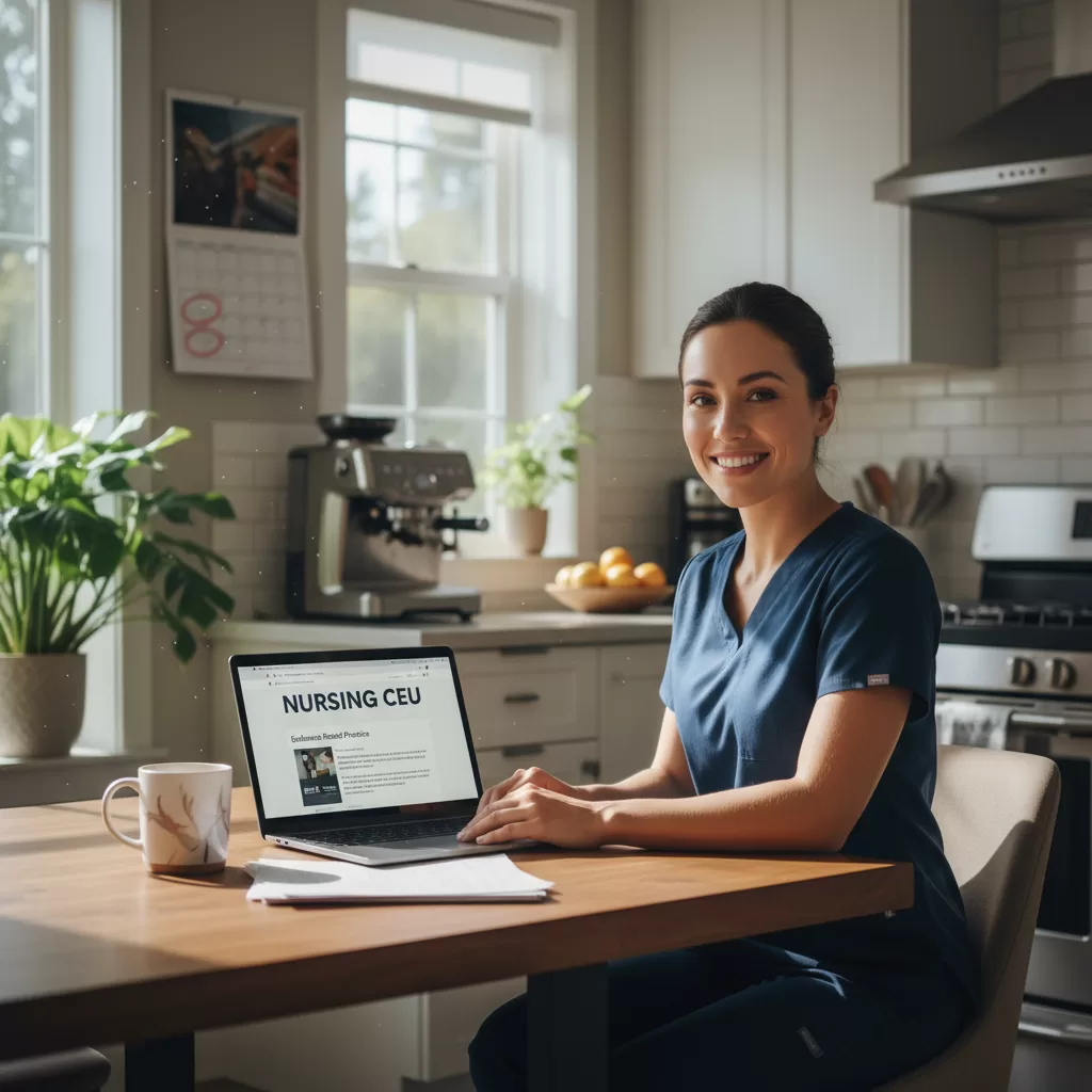 Nurse studying at home on weekday morning enjoying weekend schedule flexibility